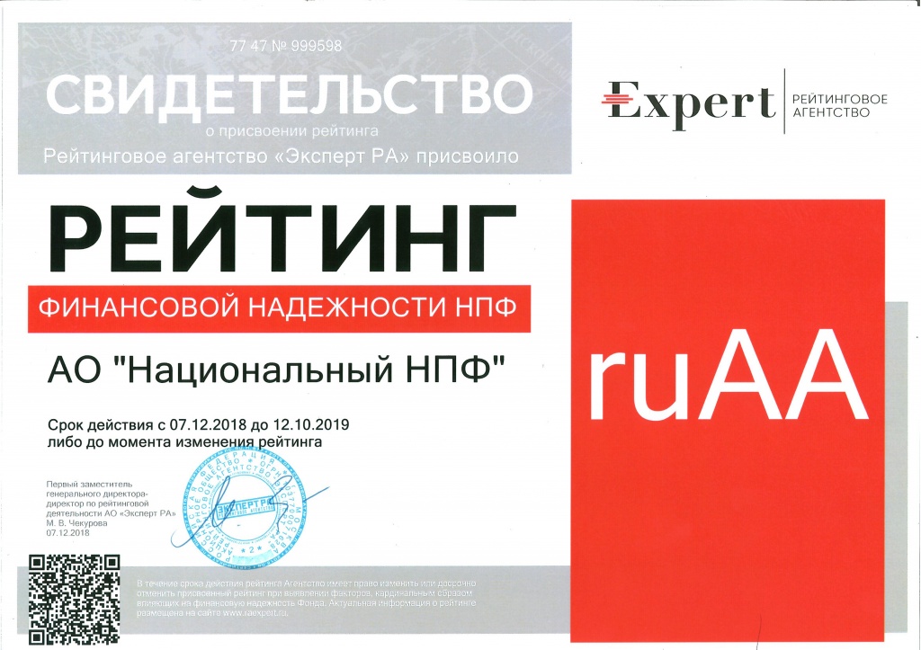 «Эксперт РА» подтвердил рейтинг Национального НПФ на уровне ruAA